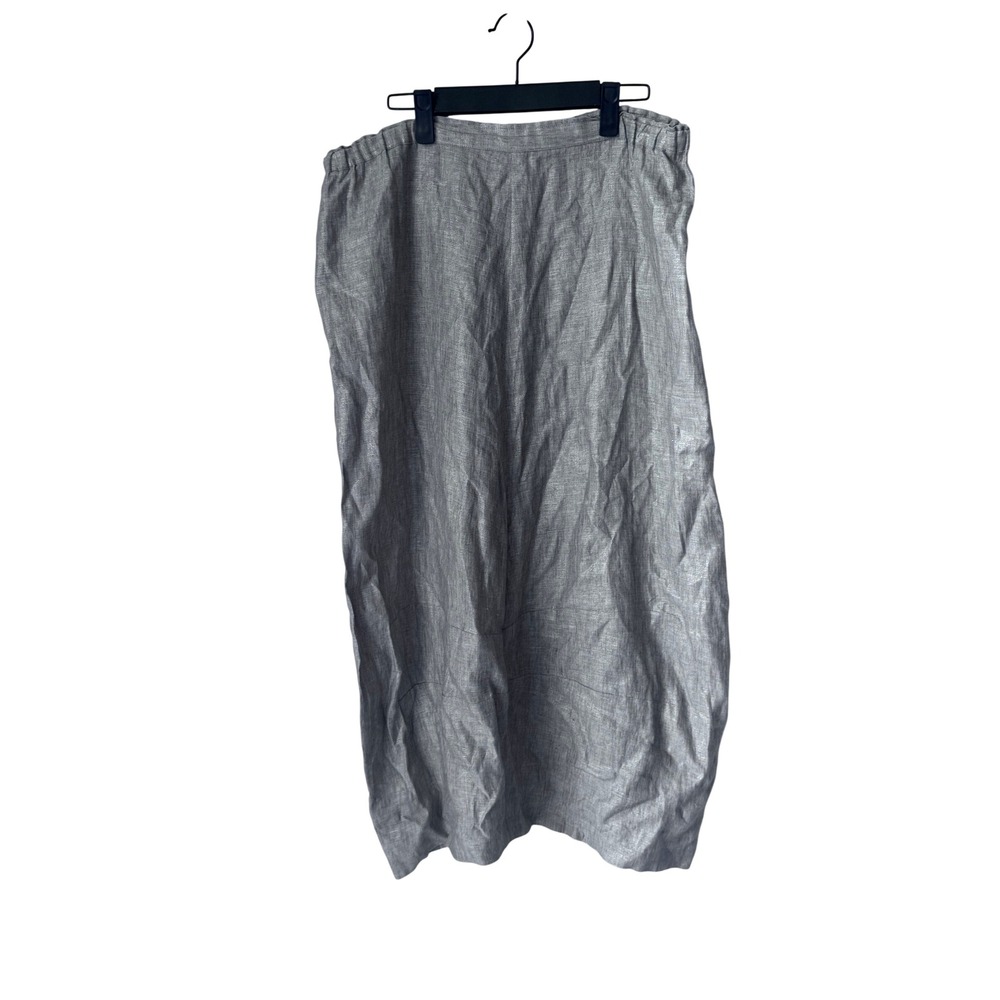 Shirin Guild Grey Linen Metallic Blend Midi Skirt Lagenlook Size M